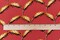 Red-Yellow-Multi Feather And Dot Printed Poly Georgette Woven Fabric By the Yard